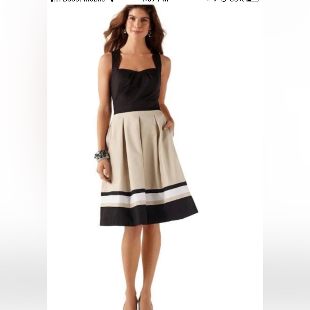 White House Black Market fit and flare color blocked sun dress